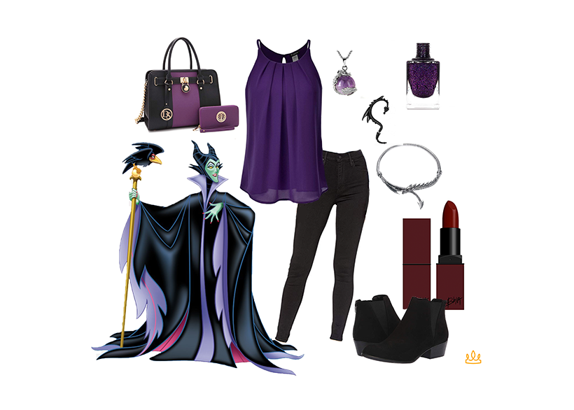 Maleficent DisneyBound - Sleeping Beauty - casual purple top, black jeans