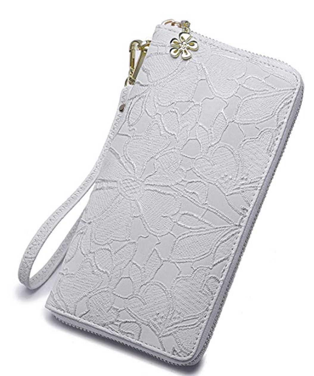 White clutch with rose emroidery