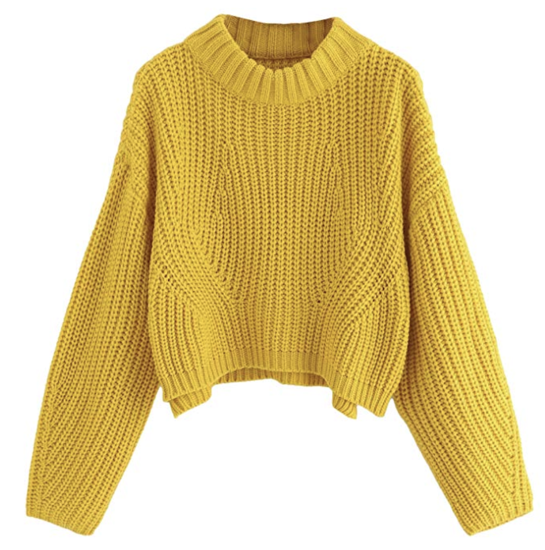 yellow shaker-knit sweater