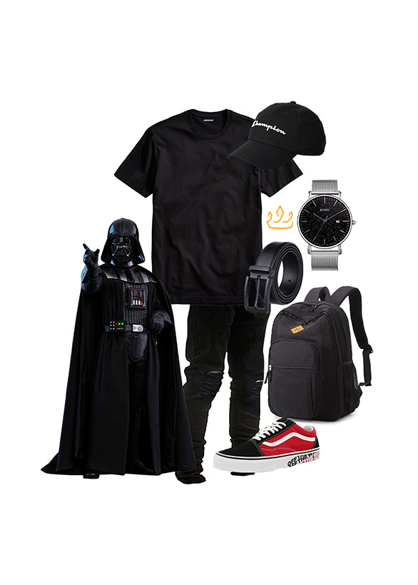 Darth Vader DisneyBound monochromatic black with red and black Vans shoes.