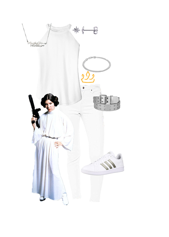 Princess Leia DisneyBound in monochromatic white with silver accents.